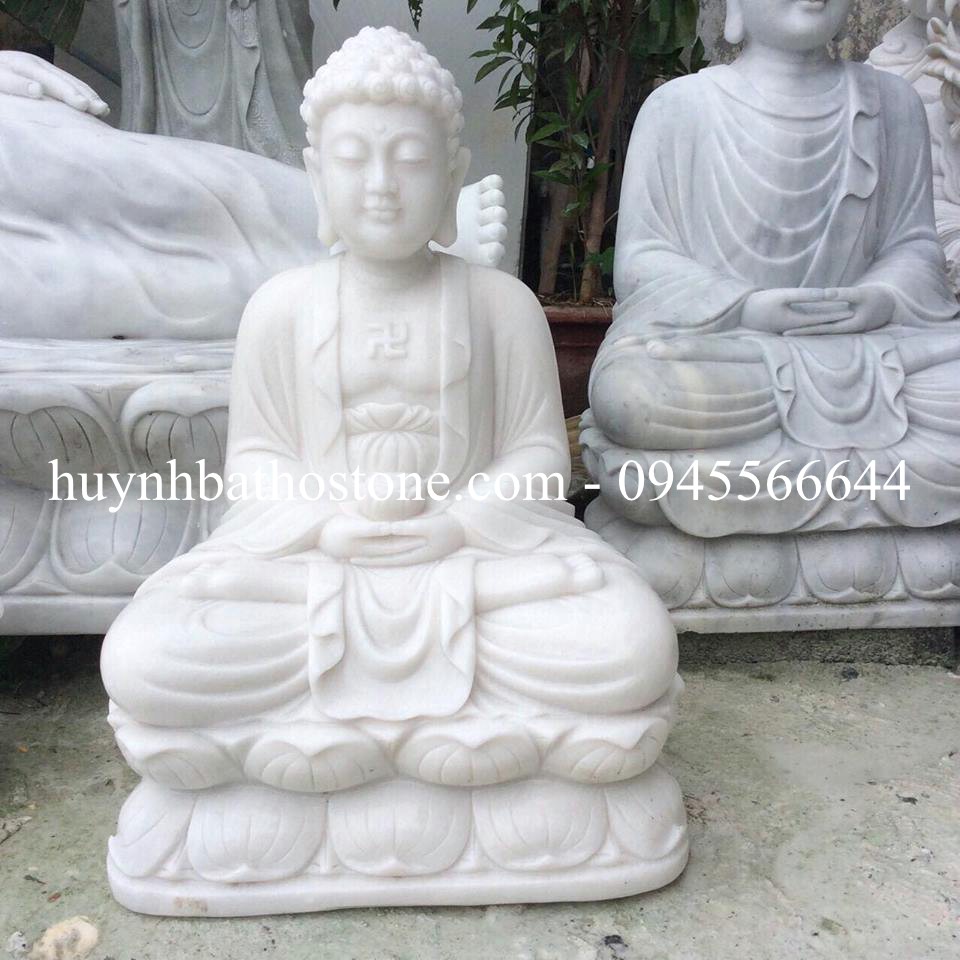 Tượng Phật Adi Đà đá trắng nguyên khối